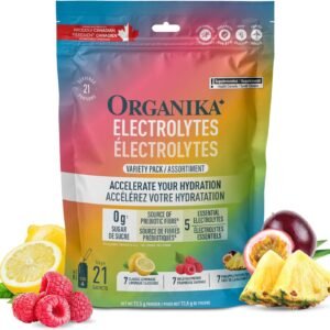 Organika Canadian-Made Electrolytes Powder with Vitamin C & Prebiotic Fibre – Sugar-Free Hydration Drink Mix Variety Pack