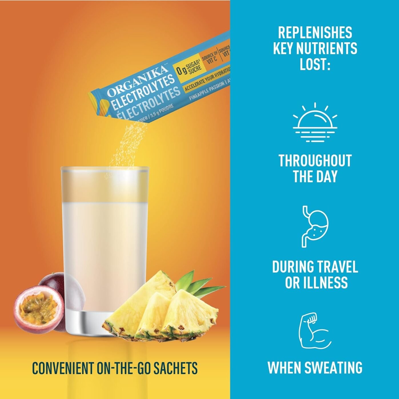 Organika Canadian-Made Electrolytes Powder with Vitamin C & Prebiotic Fibre - Sugar-Free Hydration Drink Mix Variety Pack