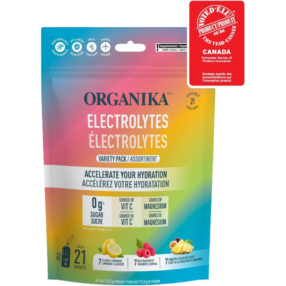 Organika Canadian-Made Electrolytes Powder with Vitamin C & Prebiotic Fibre - Sugar-Free Hydration Drink Mix Variety Pack