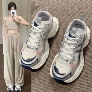 Designer Womens Casual Shoes – Outdoor Leisure Sneakers with Red and Blue Accent, Sizes 35-40